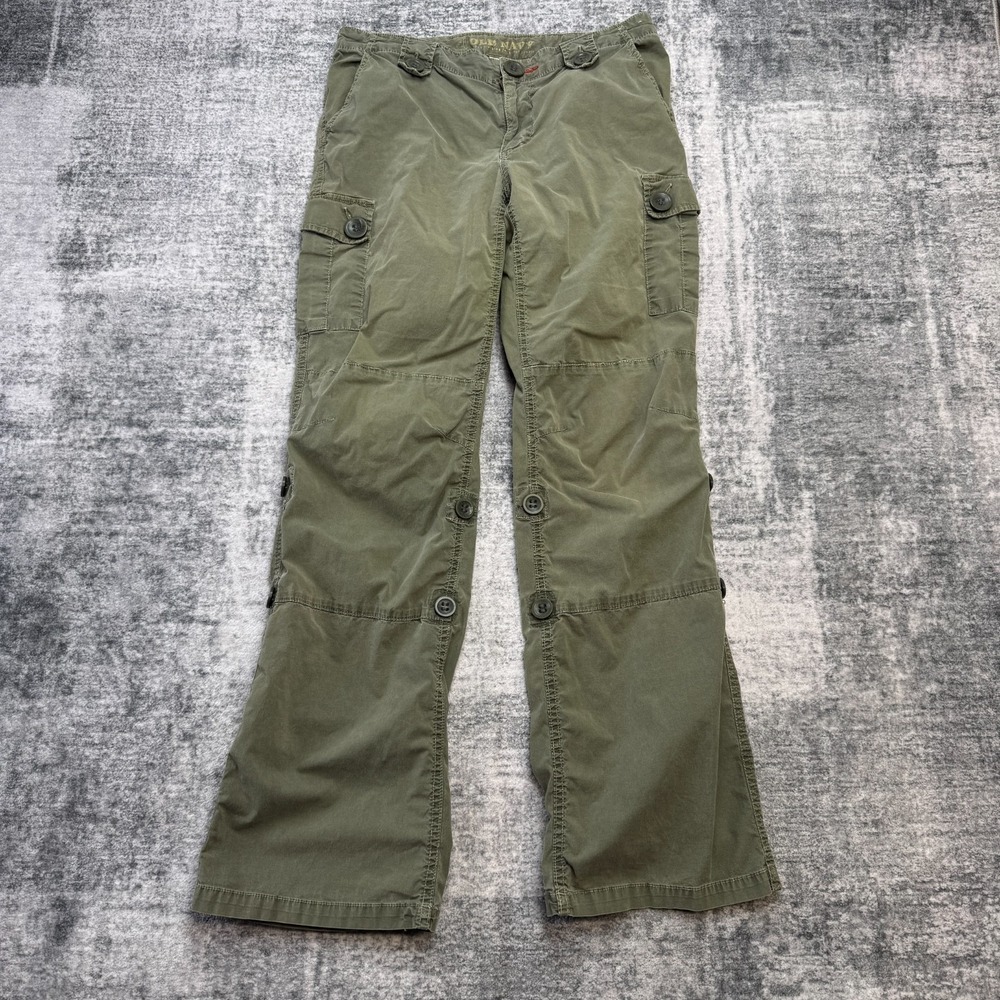 VTG Y2K Old Navy Cargo Pants Women 8 Fatigue Green Roll Up Grunge Skater Stretch
